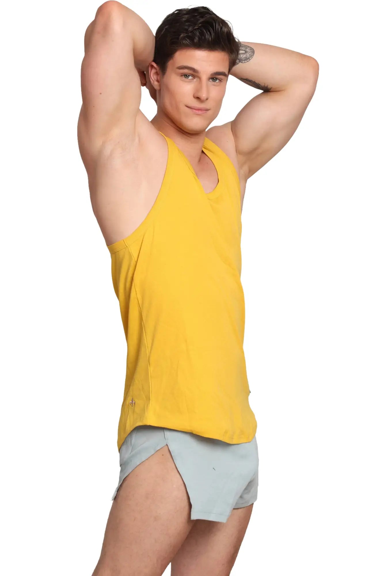 Marcuse Monsieur tank top vibrant yellow sleeveless v-neck with subtle side seam detailing for casual wear