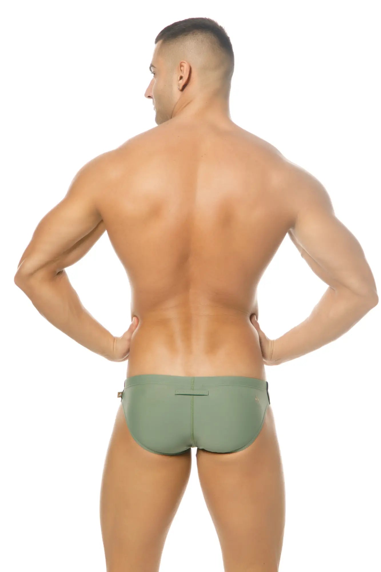 Olive green marcuse mpire bikini swimwear briefs with sleek minimalist design and subtle side seams
