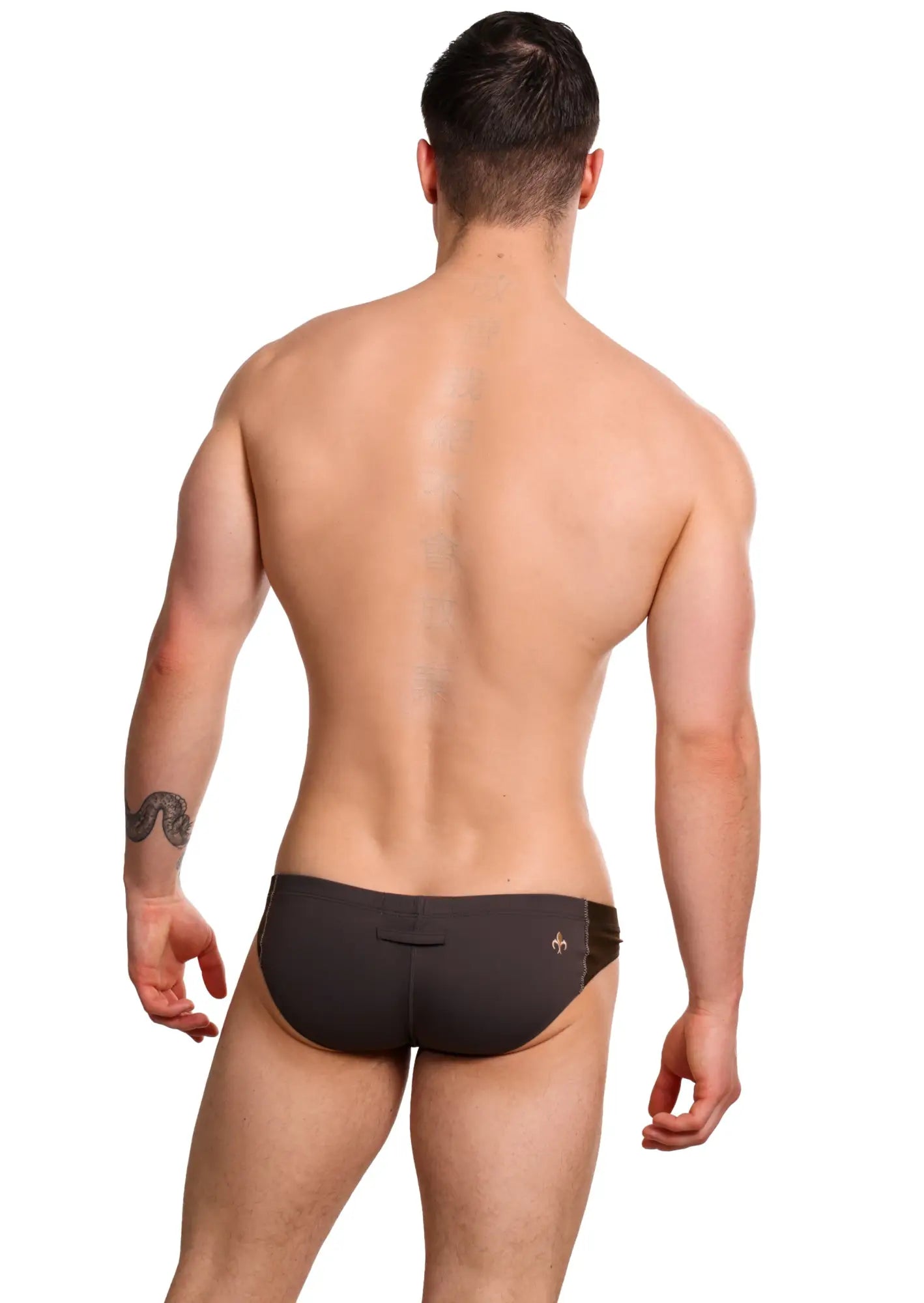 Black Marcuse Oberon brief swim trunks with small side logo designed for comfortable swimwear use