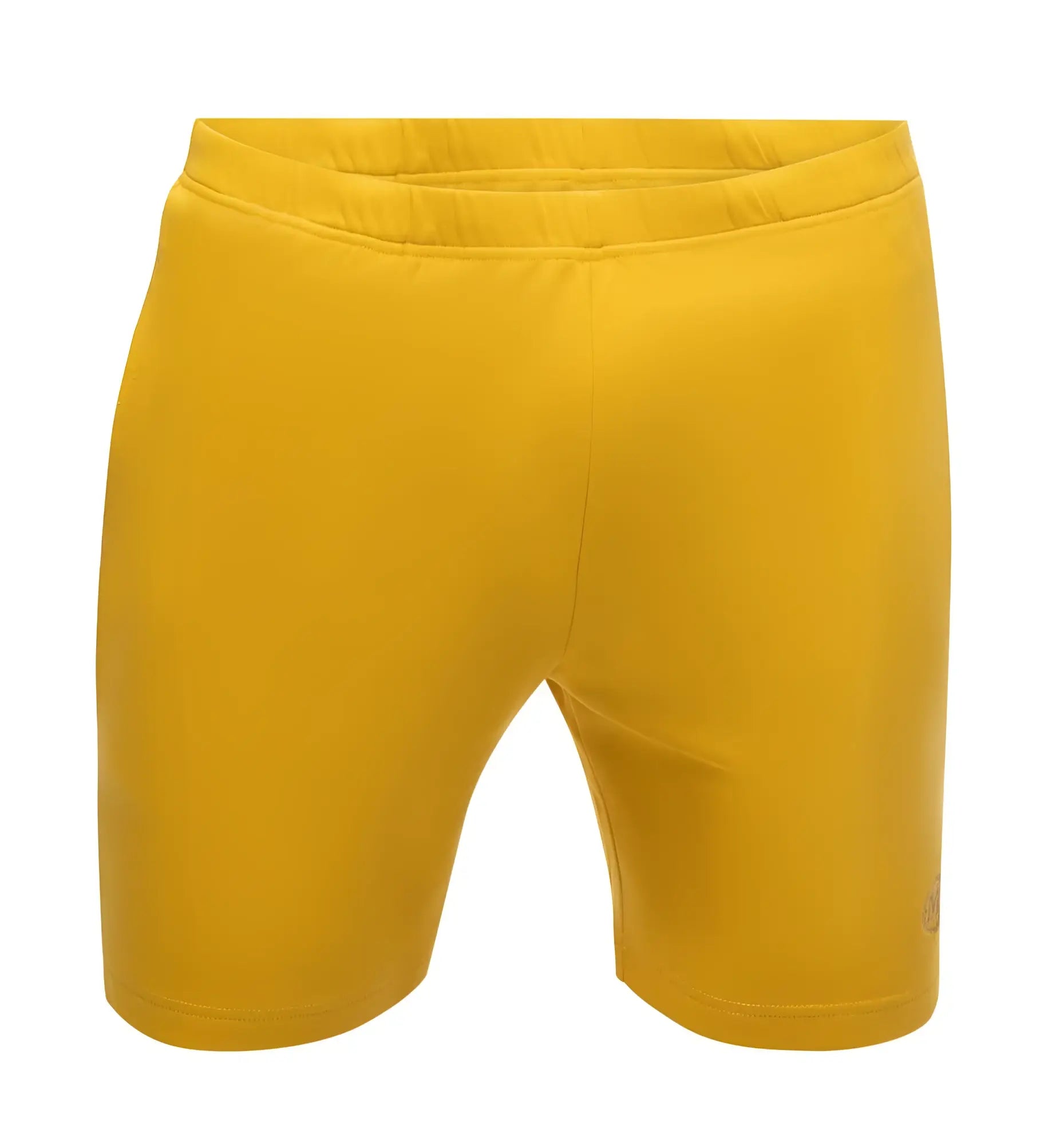 Bright yellow Marcuse Oxford shorts made of soft stretchy fabric with an elastic waistband for athletic use