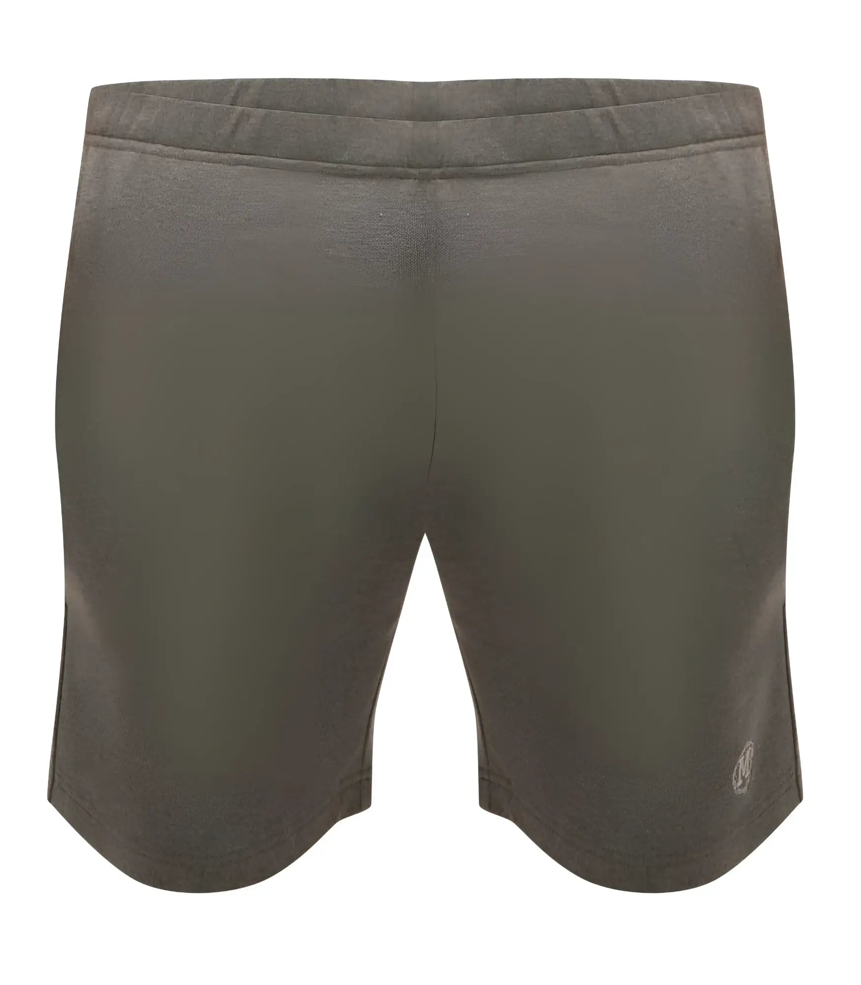 Olive green heathered cotton marcuse oxford shorts with a subtle logo on the lower right leg