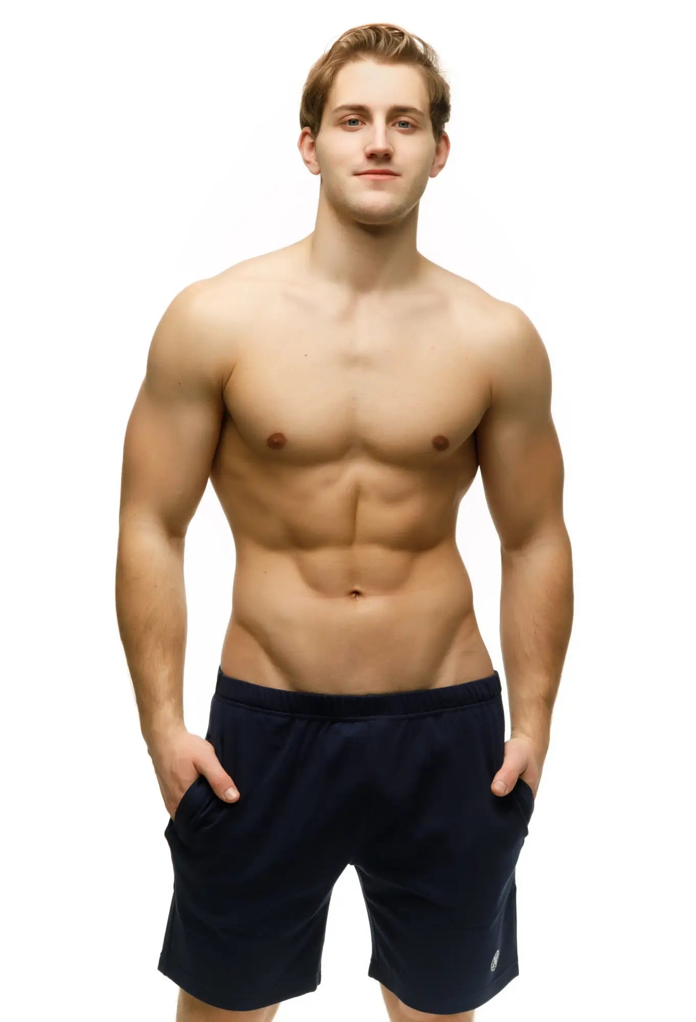 Marcuse oxford shorts are dark navy athletic shorts with an elastic waistband and subtle side pockets for comfort