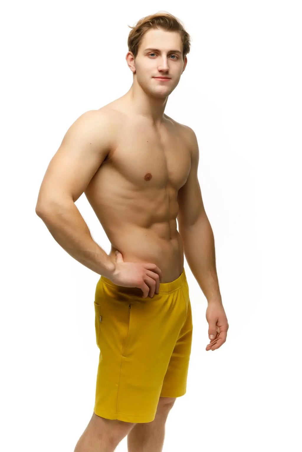 Yellow marcuse oxford shorts with clean modern design ideal for athletic and casual wear