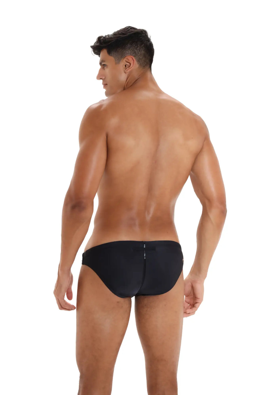Black marcuse panache bikini swimwear briefs featuring a central zipper closure in sleek fabric