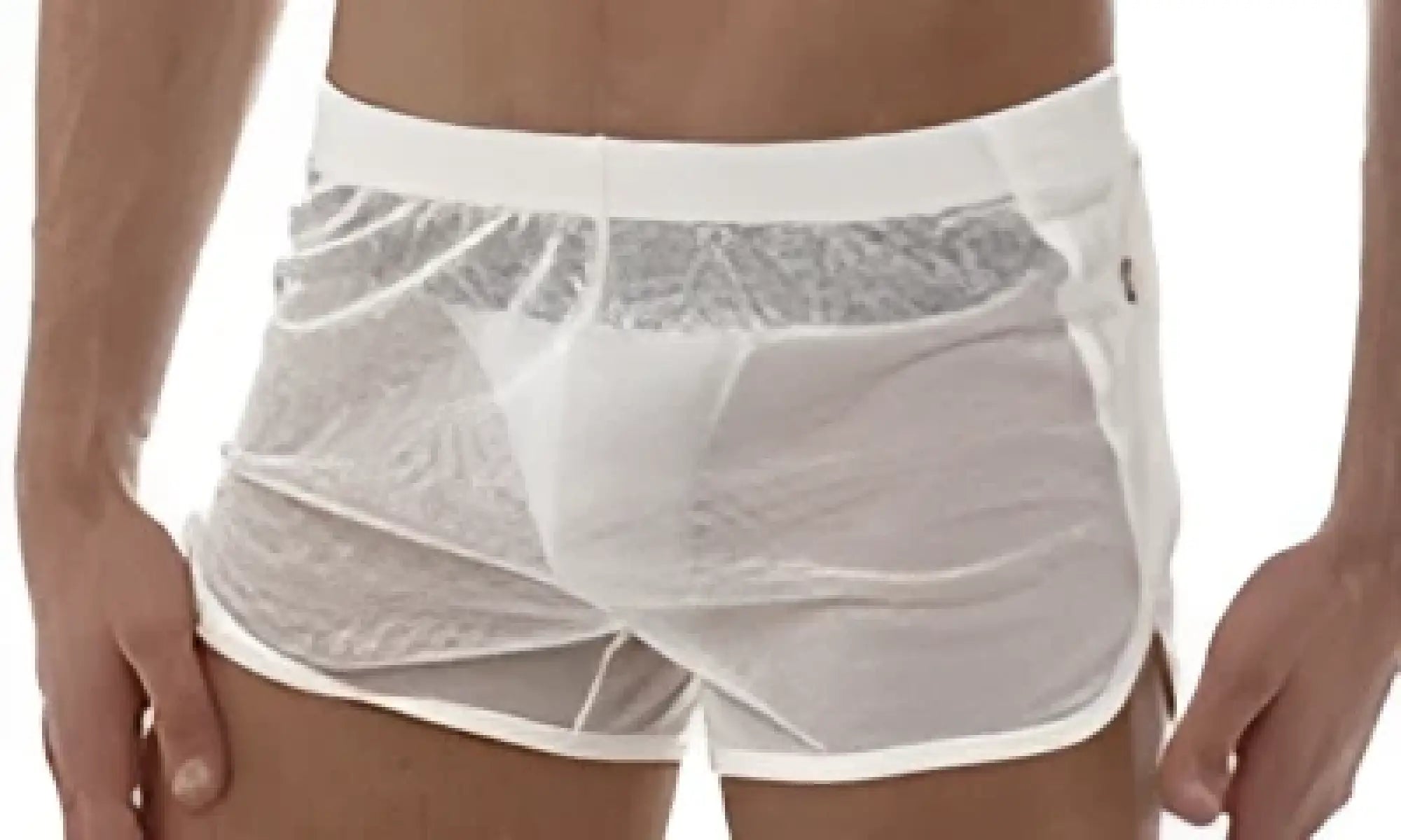 White mesh marcuse panorama shorts boxer briefs with solid white waistband for breathable comfort