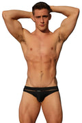Black marcuse paragon bikini swimwear briefs with decorative lace trim along the waistband