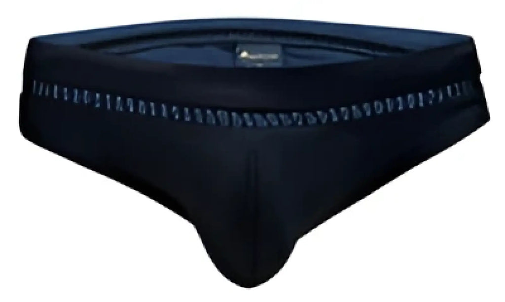 Black marcuse paragon bikini swimwear briefs with subtle textured waistband pattern for swimwear use