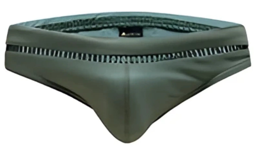 Dark olive green Marcuse Paragon bikini swimwear with textured ribbed waistband and subtle stitching details