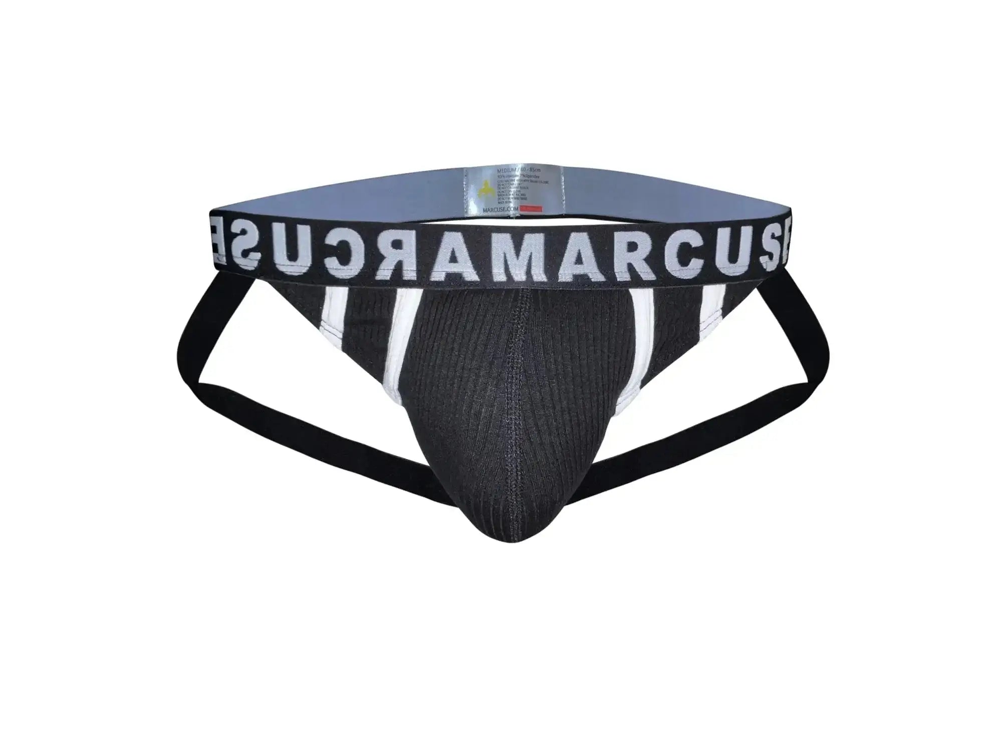 Black and white striped ribbed athletic briefs with marcus waistband from marcuse passant jock underwear