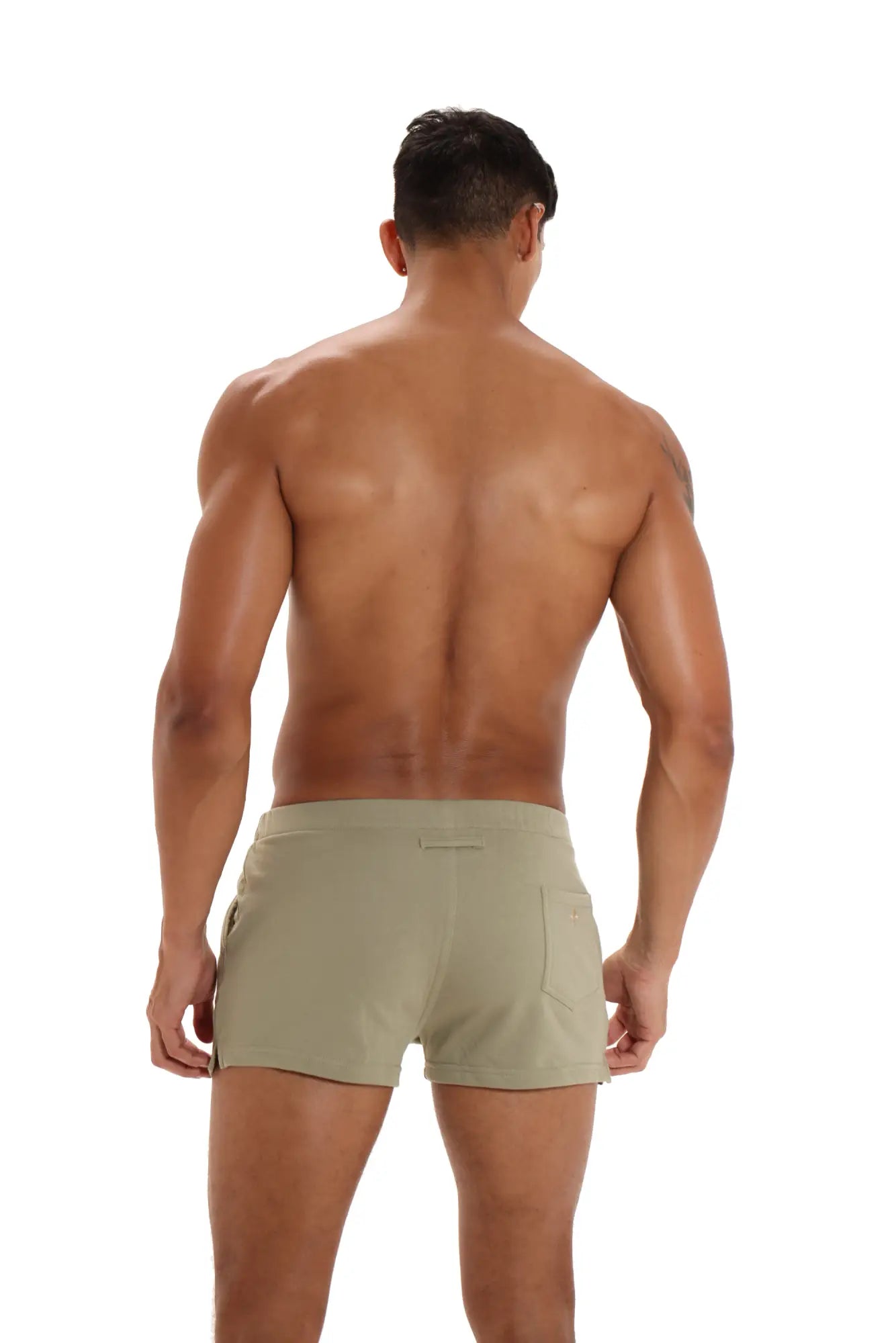 Marcuse physical shorts in khaki with a sleek modern design and subtle side pockets for athletic use