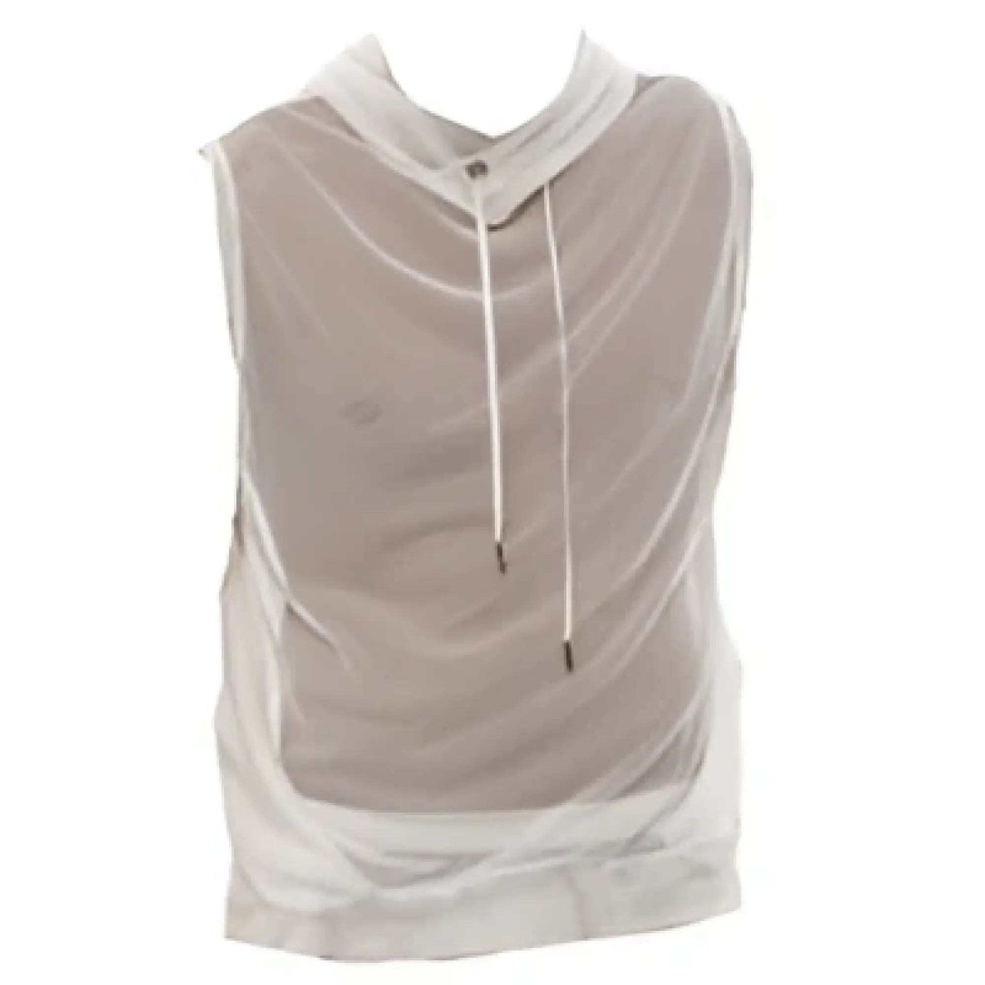 Marcuse pride hoodie tank top sheer white sleeveless mesh hoodie with drawstring hood and front placket