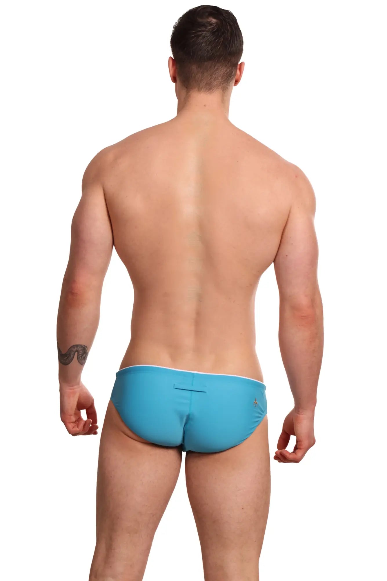 A sleek bright blue Marcuse Sandboy bikini swimwear with subtle white trim along the waistband in swim trunks style