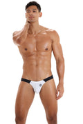 Marcuse Savoy brief underwear in white and black with a subtle logo on the front made from athletic fabric