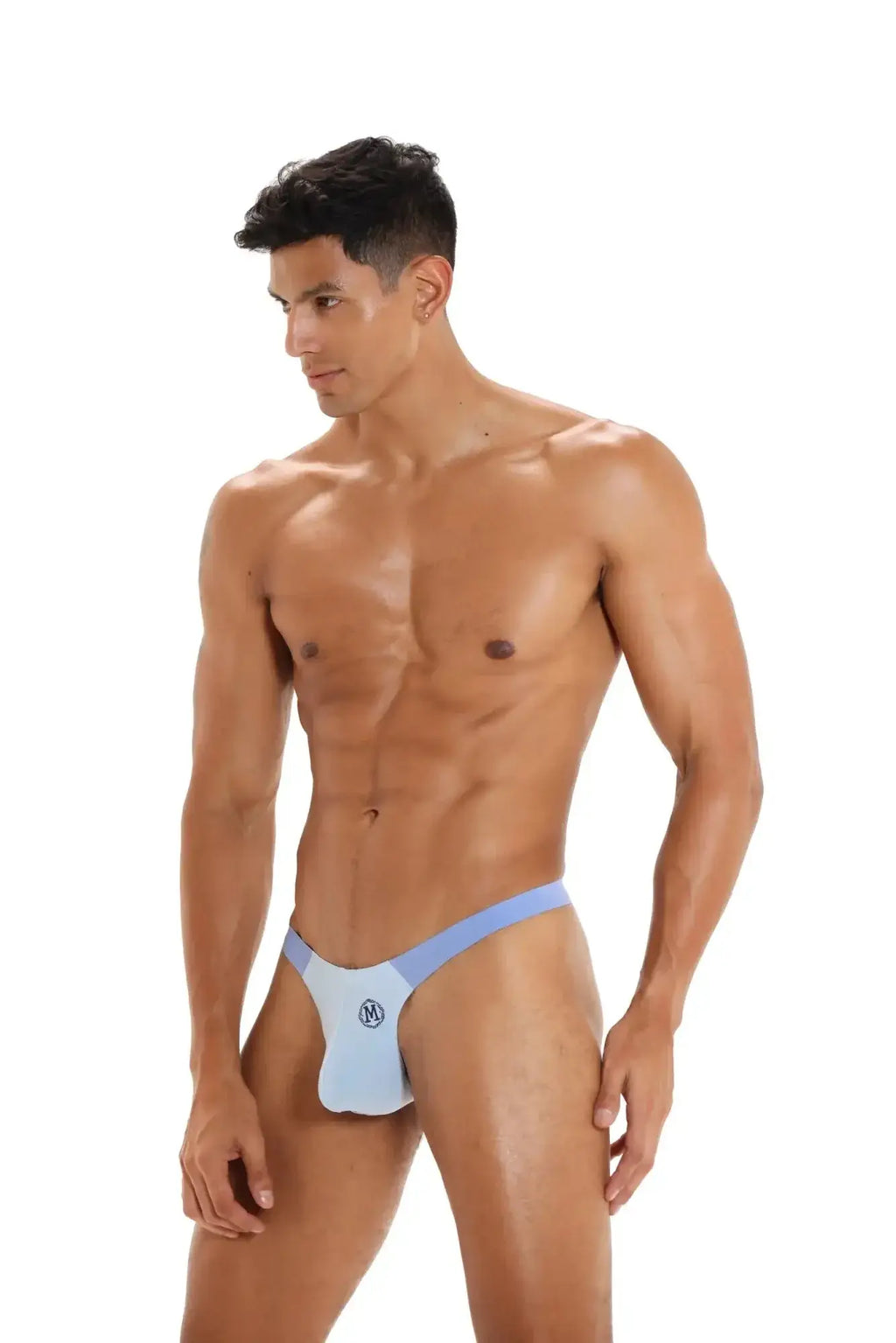 Light blue Marcuse Savoy thong underwear with a subtle front logo designed for athletic comfort