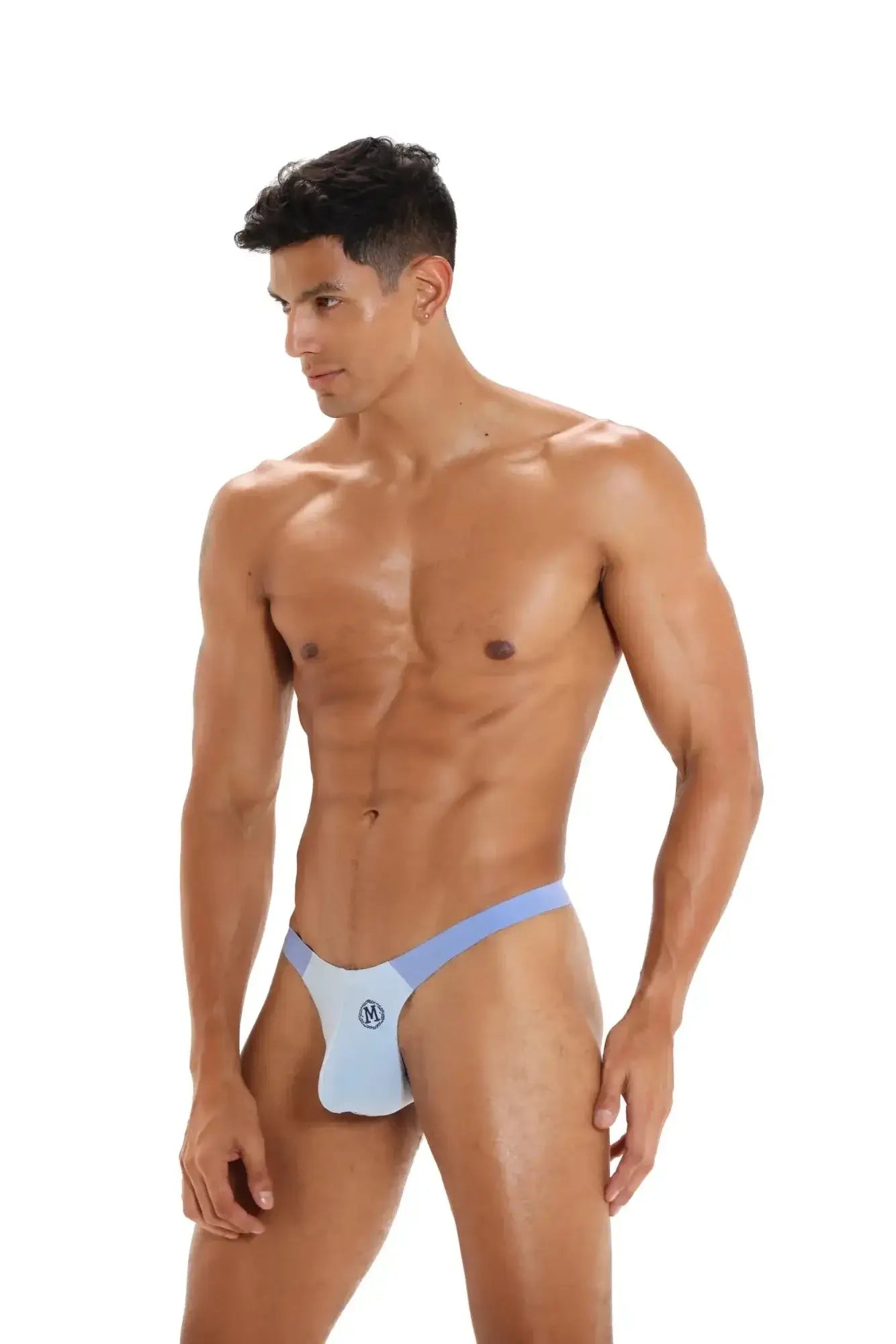 Light blue Marcuse Savoy thong underwear with a subtle front logo designed for athletic comfort