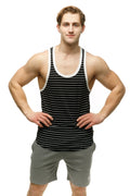Marcuse Somer tank top in black and white stripes with ribbed neckline made from soft breathable fabric