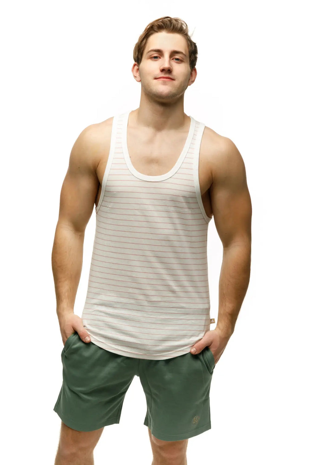 Marcuse Somer tank top in white with thin light gray horizontal stripes made of soft breathable fabric