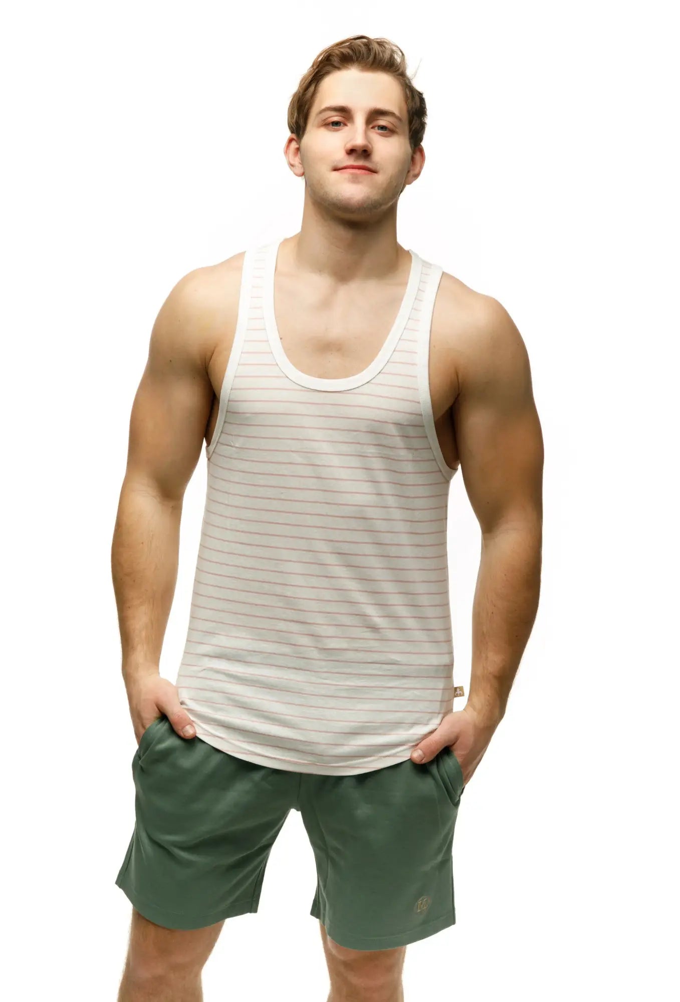 Marcuse Somer tank top in white with thin light gray horizontal stripes made of soft breathable fabric