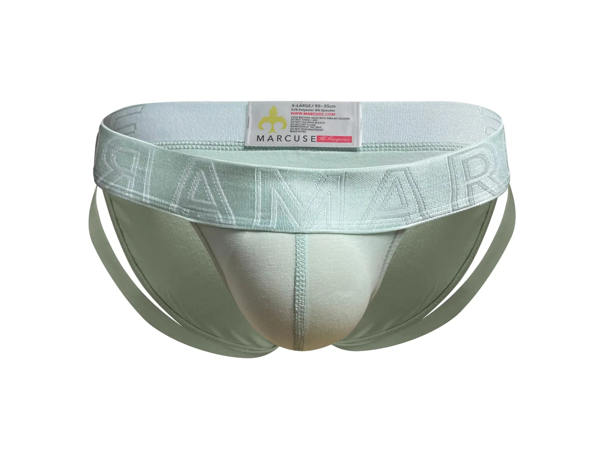 Light green marcuse spanky brief underwear with subtle embossed logo on elastic waistband in soft stretch fabric