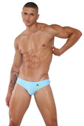 Light blue Marcuse Summery bikini swimwear briefs with a small yellow pineapple emblem on the front