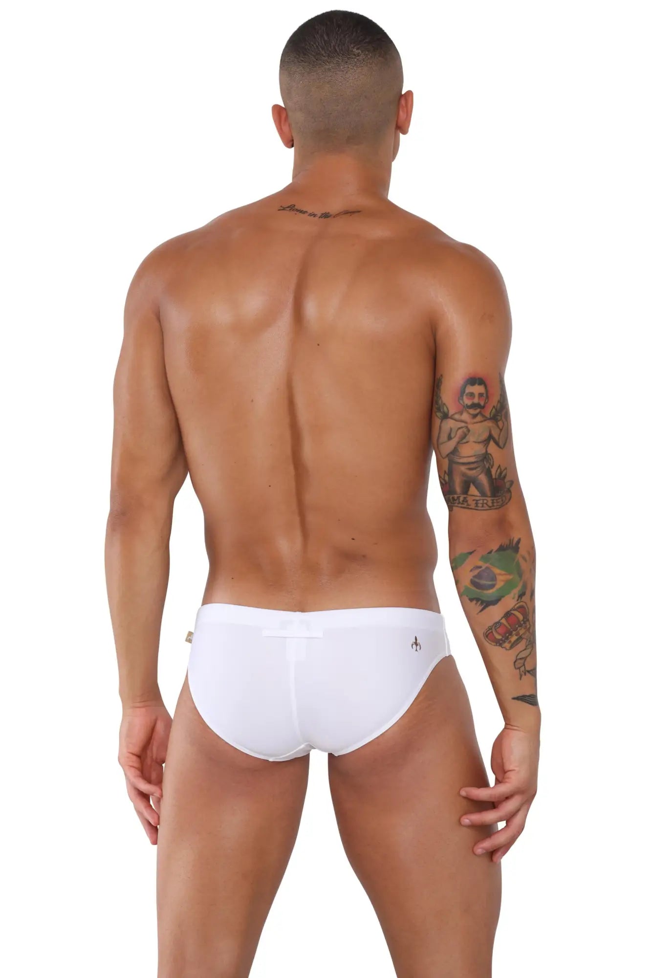 White marcuse summery bikini swimwear briefs with a small logo on the left hip for swim use