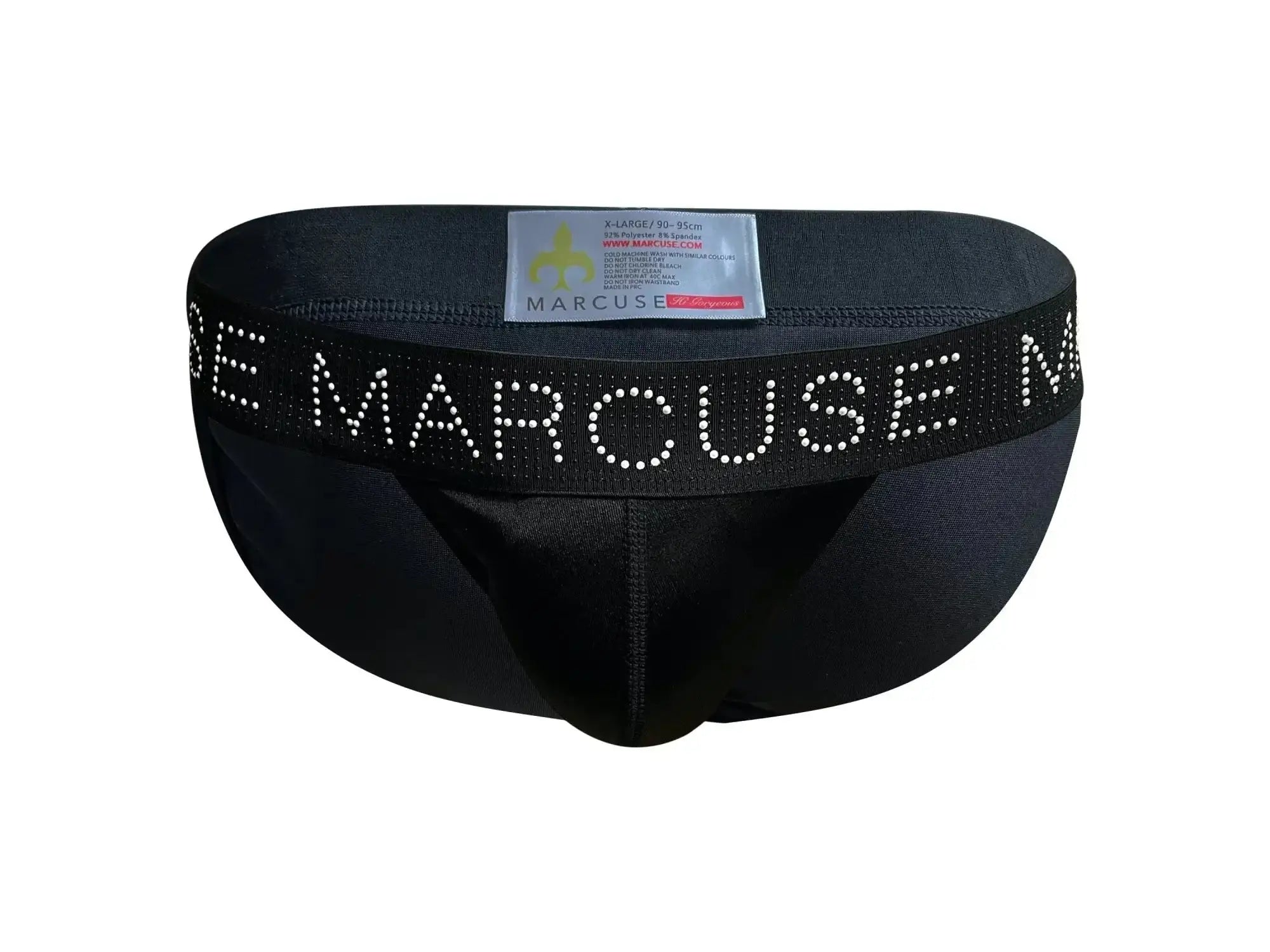 Black Marcuse Superstar brief underwear with sparkling white lettering waistband for stylish comfort