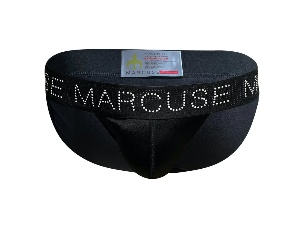 Black Marcuse Superstar brief underwear with sparkling white lettering waistband for stylish comfort
