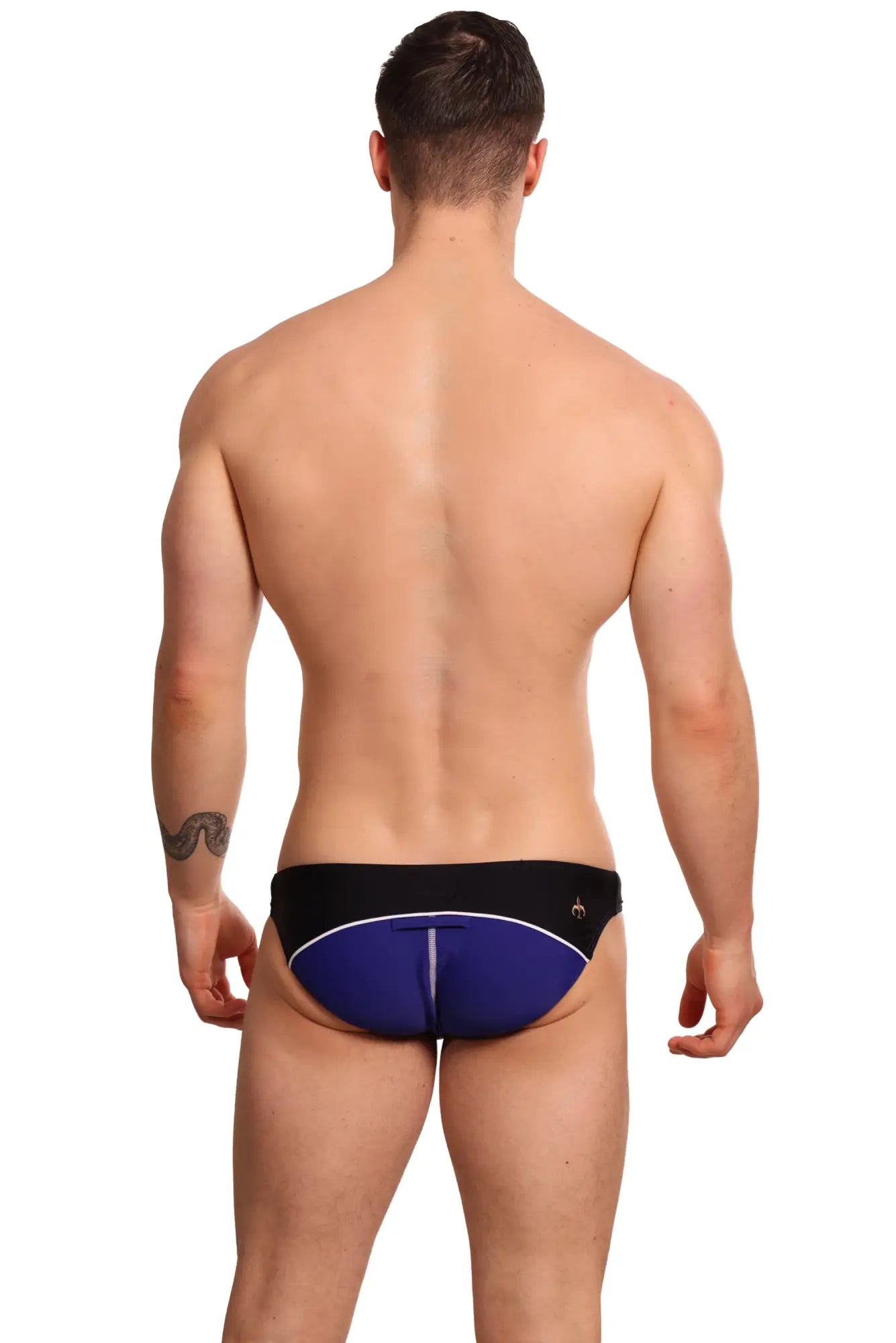 Marcuse tropez bikini swimwear blue and black swim trunks with white trim for stylish beachwear