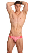 Pink marcuse tropez bikini swimwear briefs with white trim and small logo front ideal for athletic use