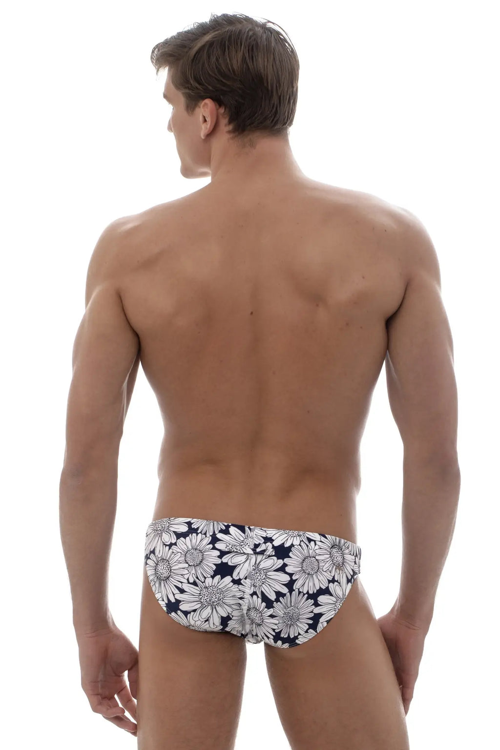 Marcuse utopia bikini swimwear black and white floral patterned swim trunks made from lightweight quick-dry fabric