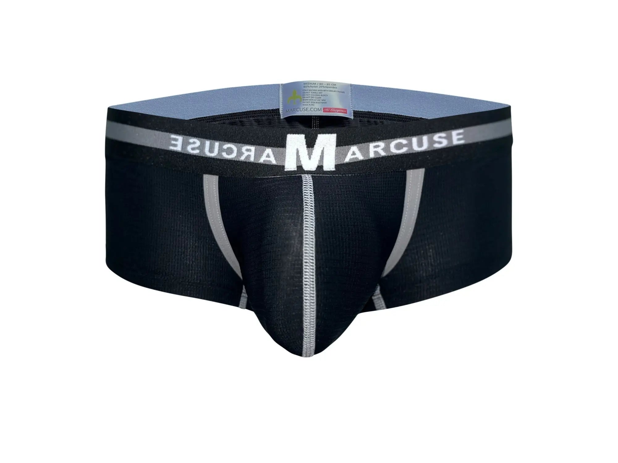 Black marcuse vertio boxer underwear with silver trim and central seam designed for comfortable everyday wear