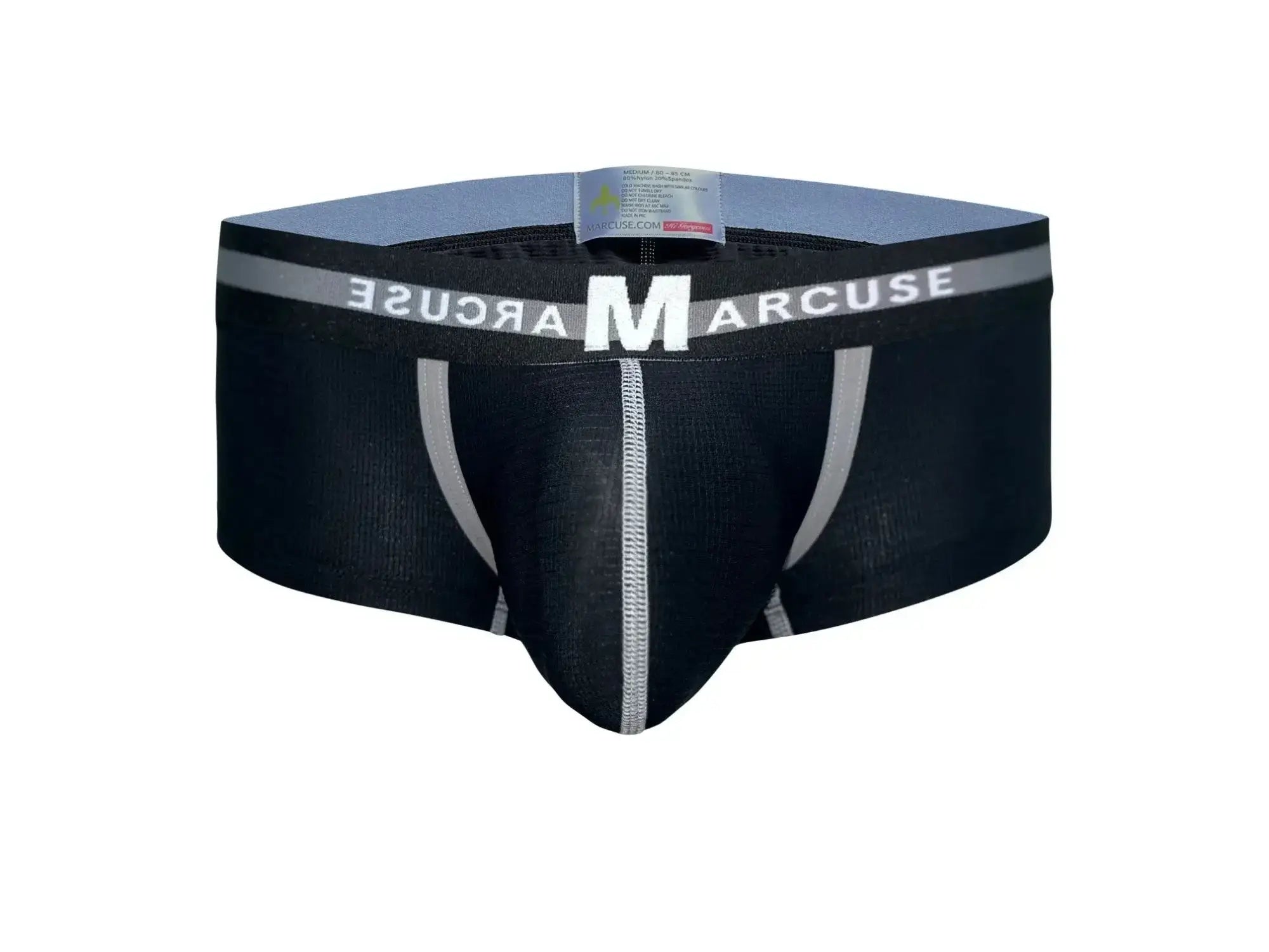 Black marcuse vertio boxer underwear with silver trim and central seam designed for comfortable everyday wear