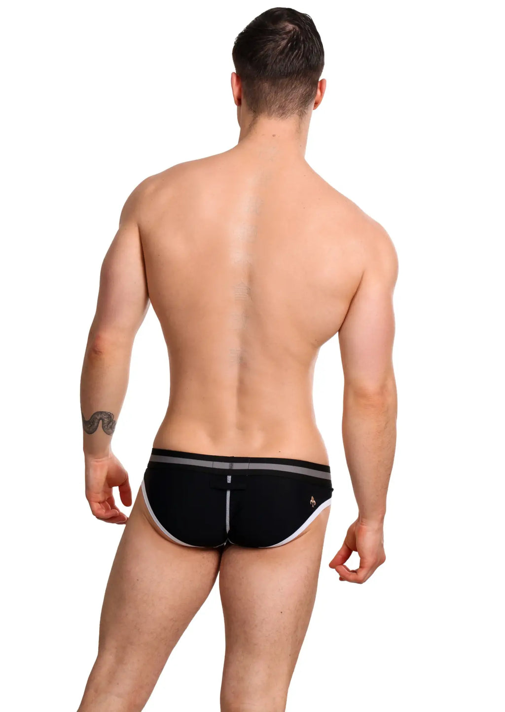Black marcuse vertio brief underwear with white and gray trim for comfortable everyday wear