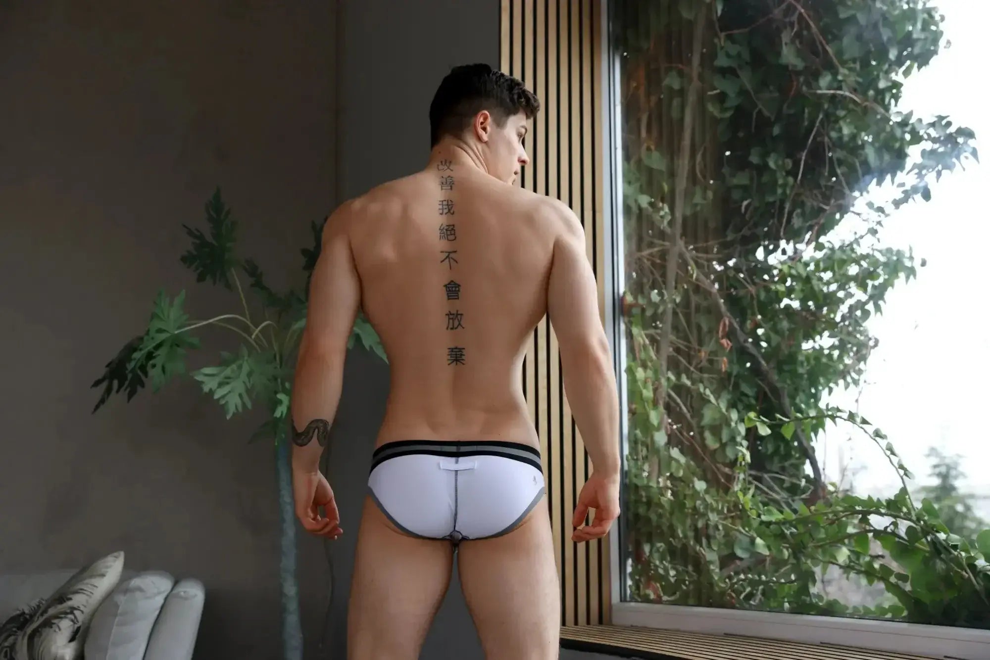 White marcuse vertio brief underwear with black trim featuring a comfortable supportive cotton blend design