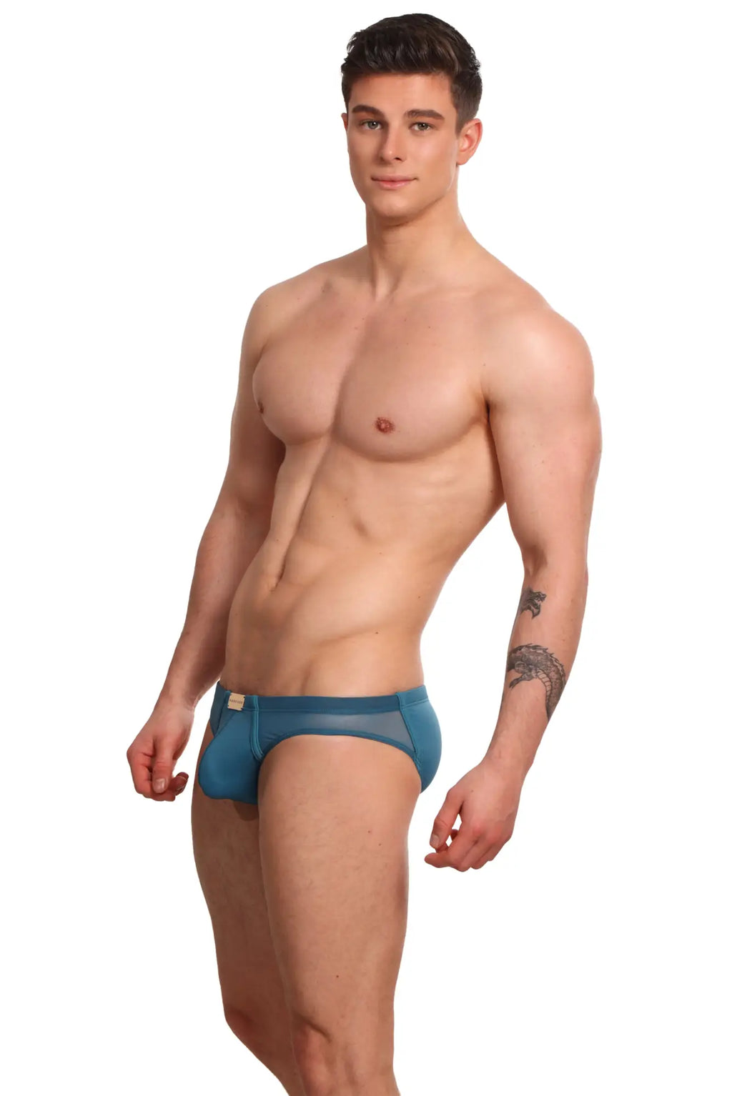 Marcuse Zenith bikini swimwear blue mesh briefs with a solid blue waistband for stylish swimwear use