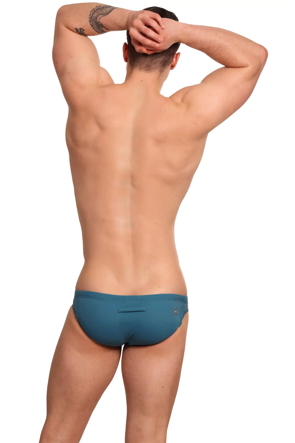 Teal marcuse zenith bikini swimwear brief-style swim trunks with small front pocket and subtle side branding