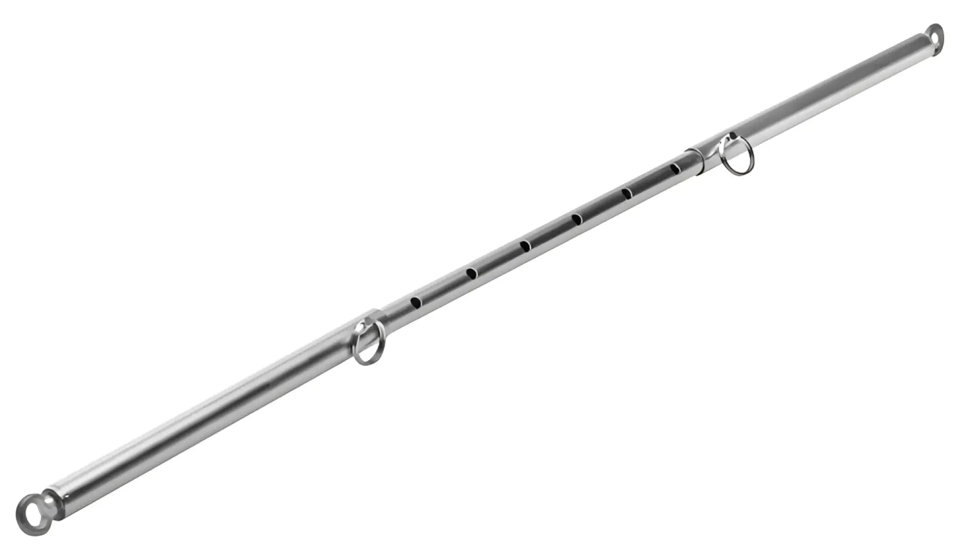 Master series adjustable steel spreader bar silver metallic rod with evenly spaced holes and ring attachments at both ends