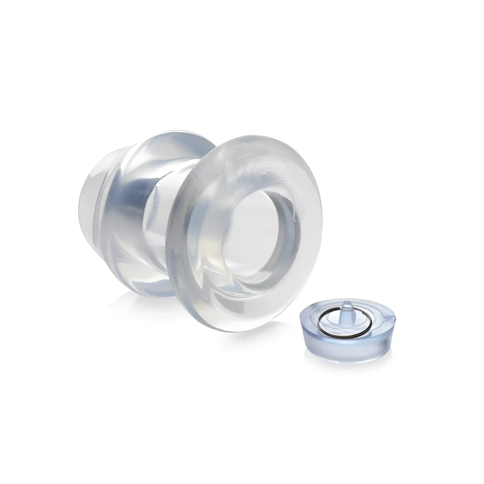 Clear silicone anal plug master series ass bung clear hollow anal dilator 4in x large with matching circular base cap