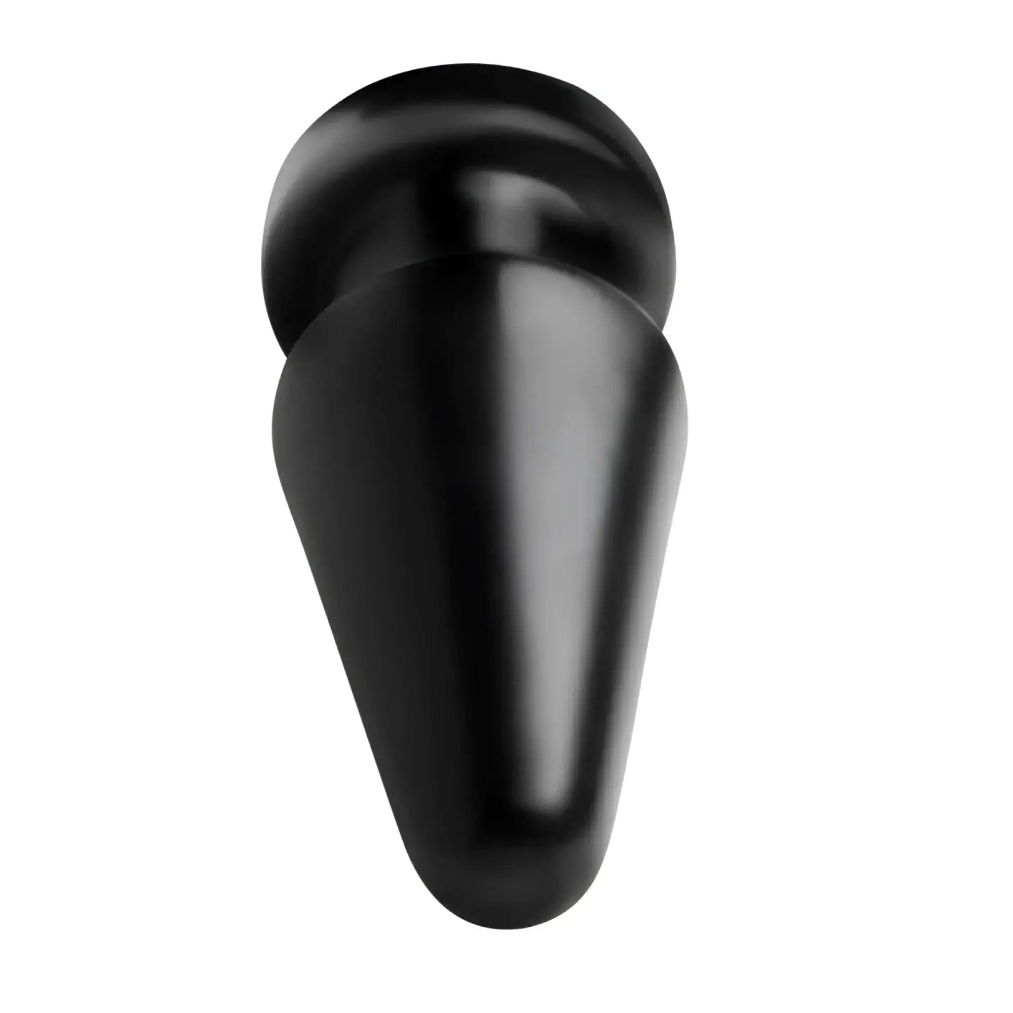 Black glossy plastic anal plug with rounded head and tapered body from master series ass max plug large black l