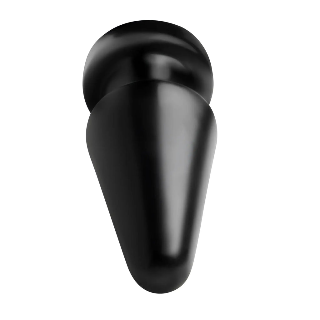 Black glossy plastic anal plug with rounded head and tapered body from master series ass max plug large black l