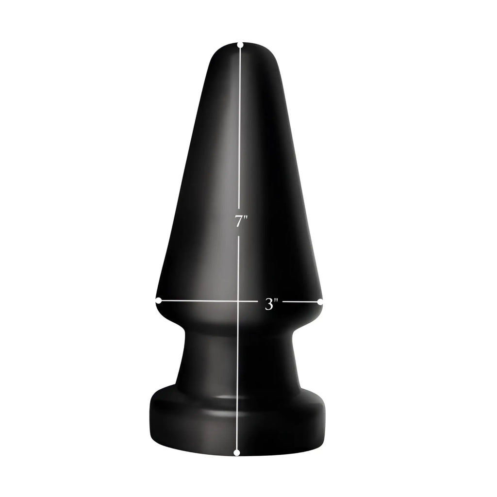 Black matte silicone anal plug with tapered design and rounded base from master series ass max plug large anal plug black l