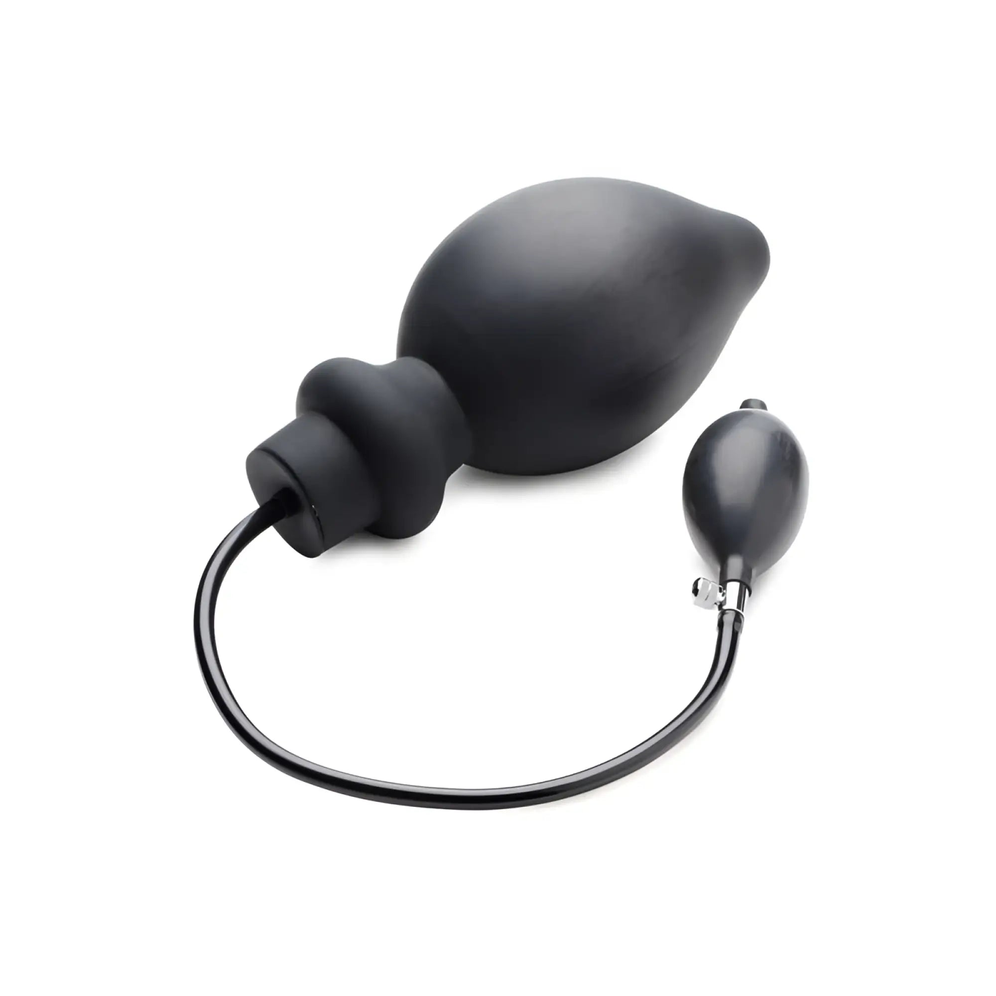 Black silicone anal dilator with bulbous body and attached pump from master series ass pand large inflatable plug