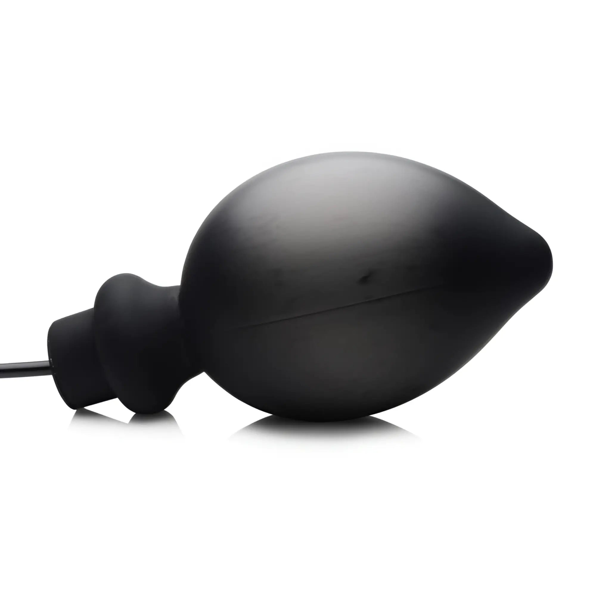 Black matte silicone anal plug with tapered tip and inflation tube from master series ass pand large inflatable plug
