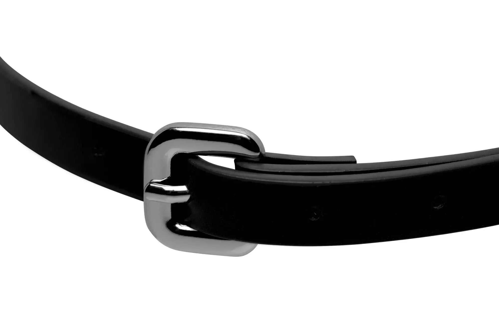 Black leather belt with polished silver toned buckle part of master series bad kitten leather cat mask kit