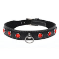 Master Series bling Vixen leather dog collar with red rhinestones black leather and silver metal ring