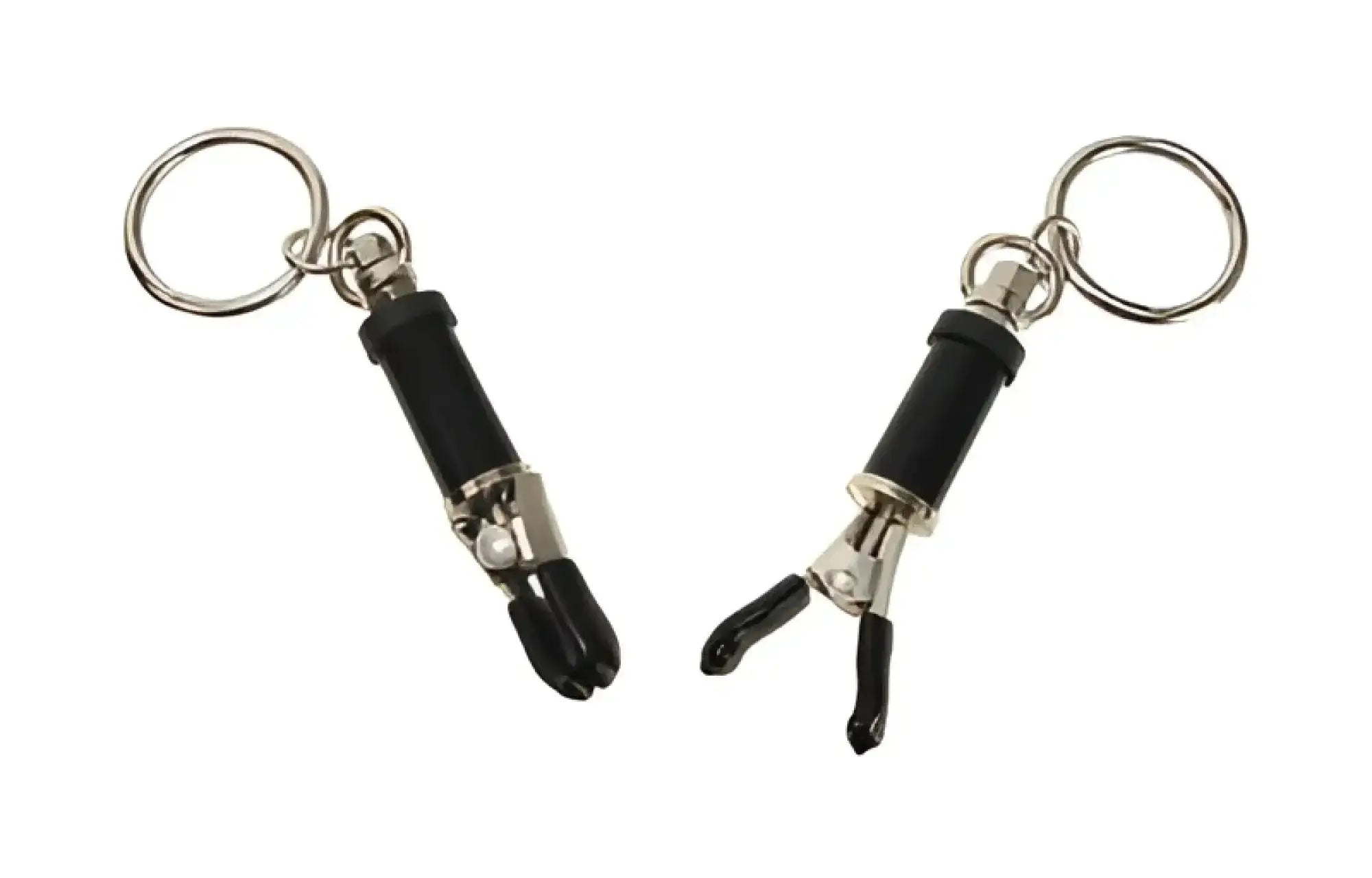 Master series bondage ring barrel clamps in black and silver with a sleek metallic finish for secure grip use