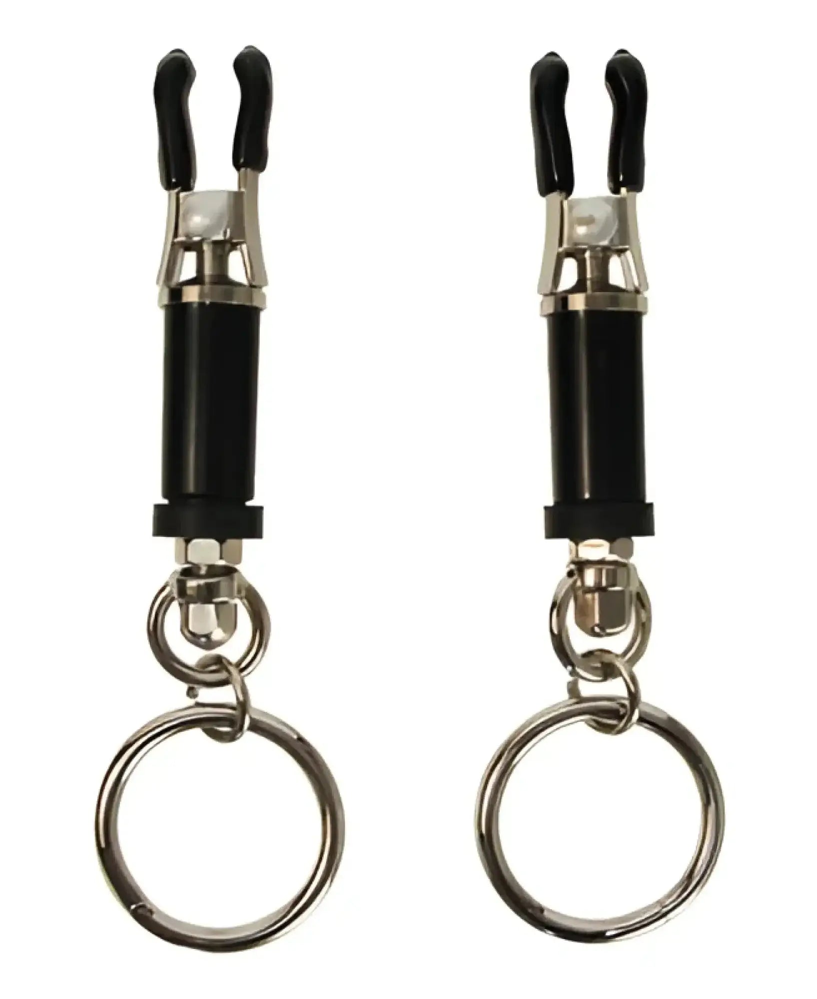 Black and silver master series bondage ring barrel clamps with sleek modern design and durable metal construction