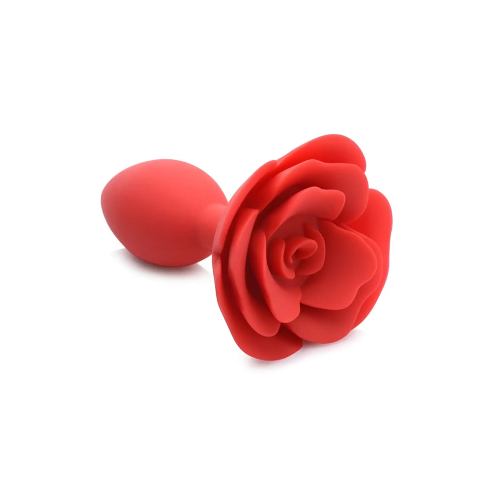 Red rose-shaped anal plug made of smooth silicone from master series booty bloom large red l collection