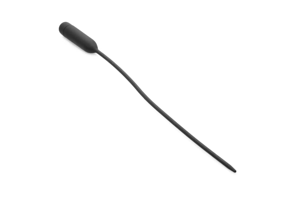 Black silicone oil dipstick with rounded handle and tapered shaft for master series cadence extreme 10x vibrating urethral sound