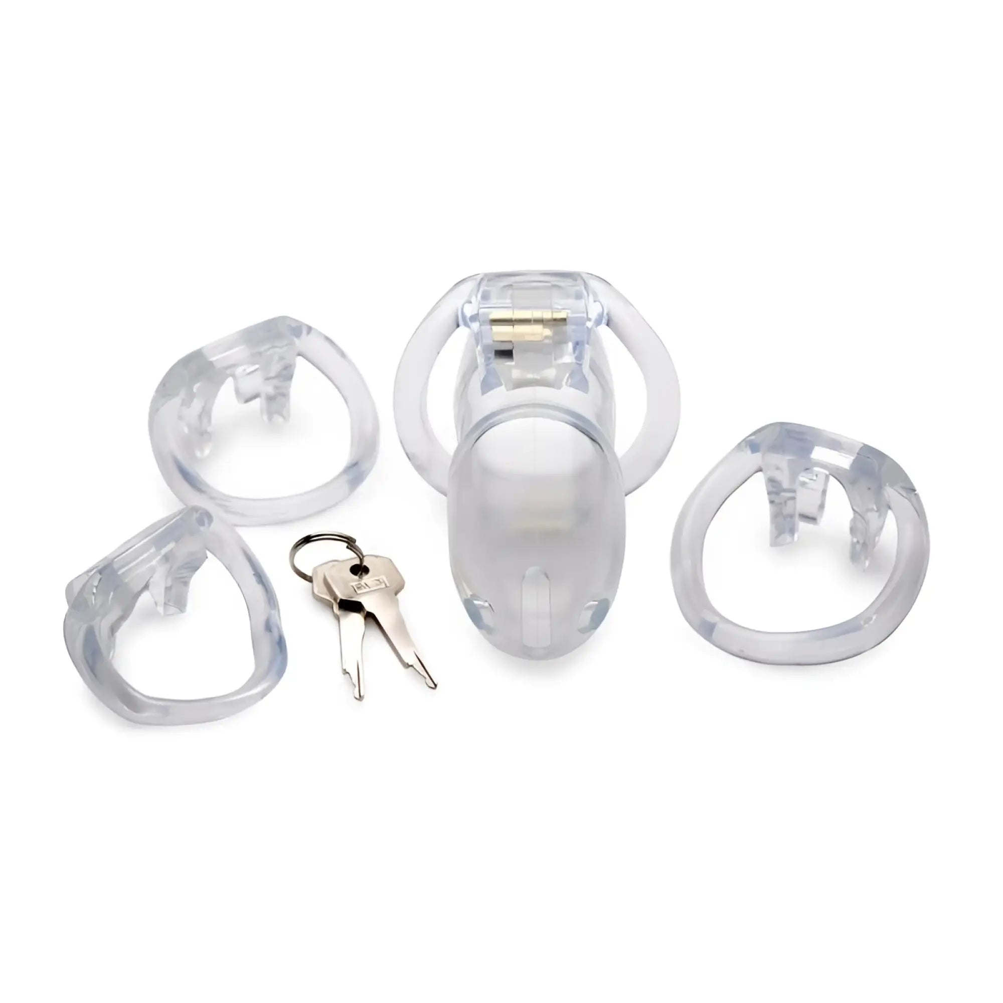 Master series clear captor chastity cage large l transparent plastic device with two rings and a key